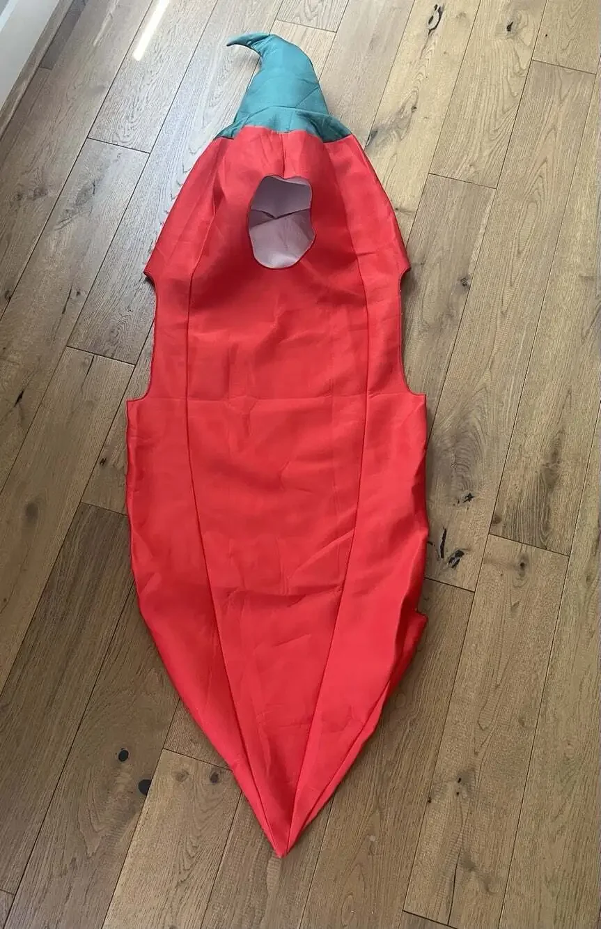Adult Red Chili Pepper Costume Halloween Bodysuit One Size Food GUC